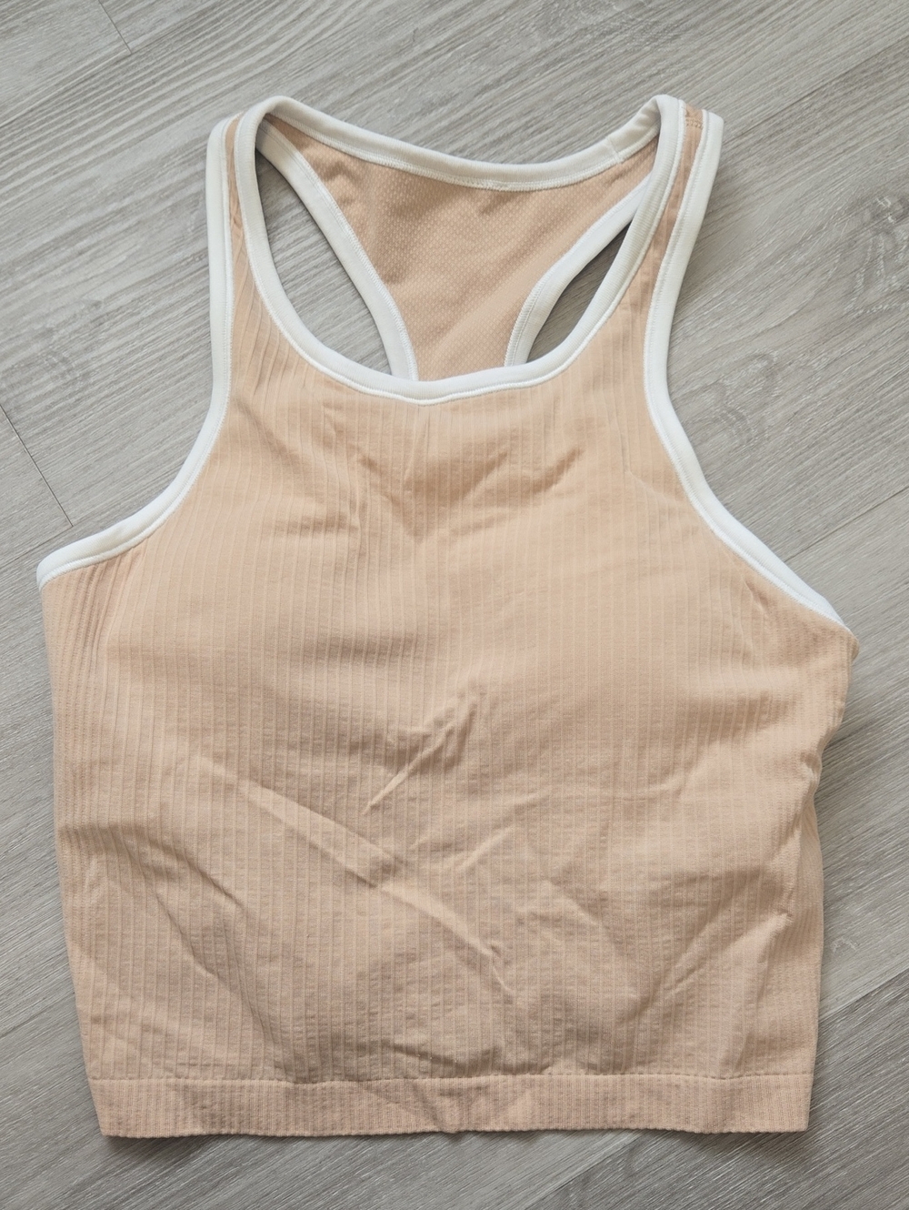lululemon athletica Nude Ribbed Racerback Tank with White Trim
